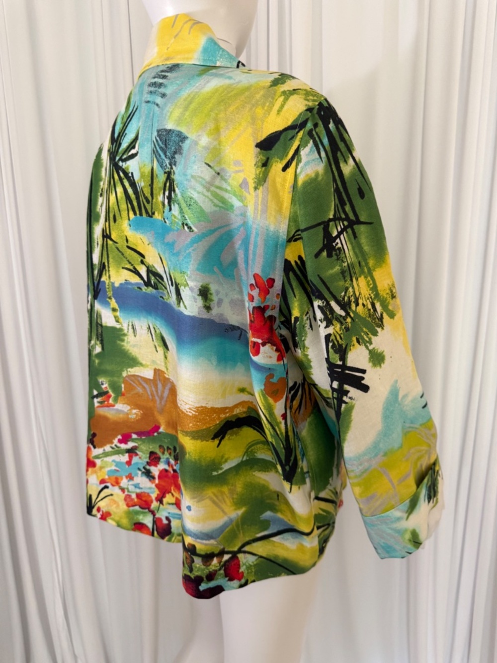 Caroline Rose Linen Jacket L Made USA Abstract Art Print Lined Designer Blazer - Picture 4 of 16